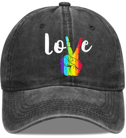 Heucapc LGBT Baseballmütze Pride Rainbow Denim Hüte Love is Love Vintage Baseball Cap Verstellbare LGBT Hut für Männer Frauen, love, Einheitsgröße