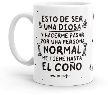 Puterful - Taza minimal con frase Diosa - Tazas originales para café - Resistente al microondas y lavavajillas