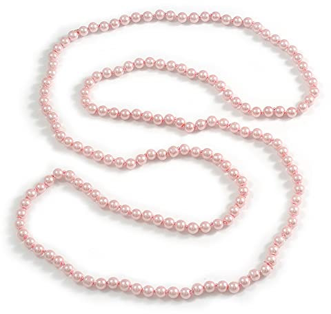 Avalaya Long Light Pink Glass Bead Necklace - 148cm Length/ 8mm