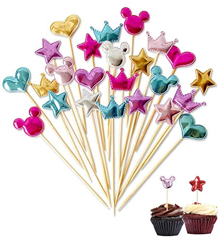 SUpoetry 100 Stück Krone Stern Herz Cupcake Topper, Pu-leder Form Cupcake Topper, Muffin Dekoration Cake Toppers, für Cupcakes, Hochzeitstorte, Party, Babyparty Topper