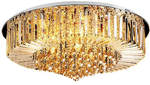 Luxus Kristallglas Runde LED Deckenleuchte Kristall Kronleuchter Beleuchtung GlüHlampe Unterputz Chandelier Deckenleuchten Dimmbare Transparentes für Wohnzimmer Schlafzimmer Esszimmer (Φ60cm)