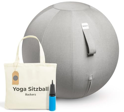 Backerz Sitzball 75 cm - Ergonomische Sitzmöbel für Büro und Heimbüro - Langlebiger Stoff, Gymnastikball - Fitness-Ball, Ballstuhl mit Ballauflage - Waschbarer Leinenbezug - Hellgrau