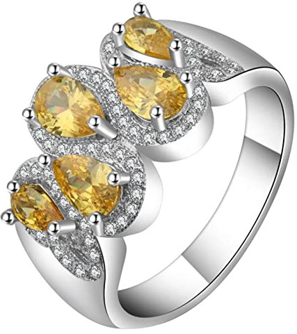 Homxi Bandring Damen Silber,Wassertropfen mit Zirkonia Silber Gelb Ring Frauen Kupfer Trauringe Damen Größe 62 (19.7)