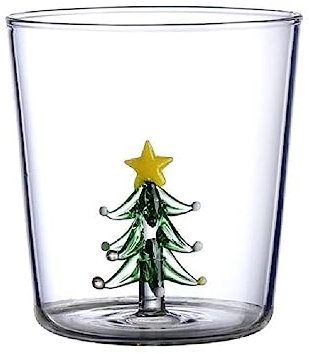 SEARUB Tasse en Verre À Boire 3D avec Figurine d'arbre De Noël À L'intérieur du Verre sans Pied pour Vin Eau Gobelet À Lait-Tasse en Verre À Boire