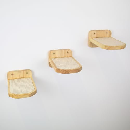 AZANO® Katzentreppe 3er Set | Kletterwand Katzen | Katzenleiter Wand [Modernes Design aus Holz] | Katzentreppe Wand | Katzenleiter | Katzenmöbel zum Klettern | Größe M (Weiß)