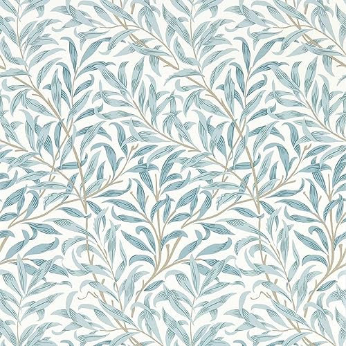 Willow Boughs Mineral White Blue Wallpaper - Leaves Botanical Modern Contemporary - Paste The Wall Non-Woven