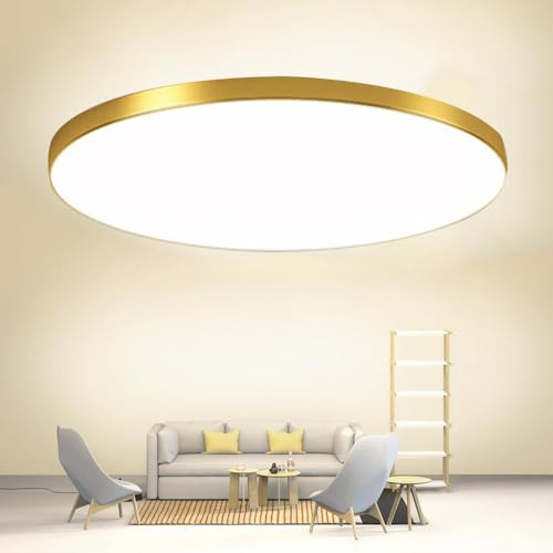 Mengjay LED-Deckenleuchte,Dimmbare Deckenleuchte 3000K-6000K,Runde Zimmerleuchte,LED-Deckenleuchte LED-Badezimmerleuchte für Schlafzimmer, Küche, Wohnzimmer, Balkon, Büro, Veranda (Gold, 30W)