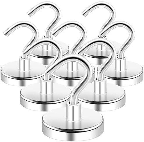 swihorab Magnethaken Extra Stark Magnet Haken 20kg Super Starke Neodym Magnete mit Haken, 32mm Neodym Magnete Haken für Küche, kühlschränke, Klassenzimmer, Kreuzfahrt Magnethacken Silber,8 Stück