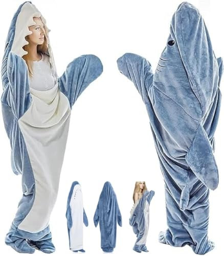Hengrongshen Shark Blanket, Hai Decke zum anziehen mit Ärmeln, Hai Tragbare Decke Flauschig,Hoodie Shark Blanket, Haifisch Decke Haidecke Hai Pyjama für Hai-Liebhaber, Jugendliche, Erwachsene (L)