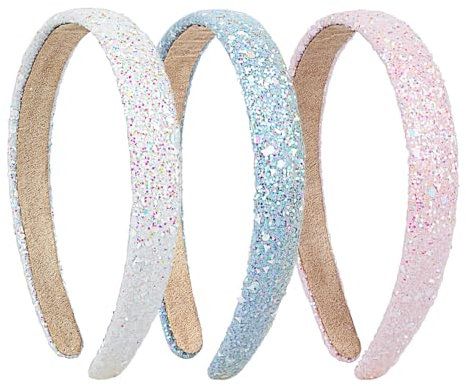 Glitzer Haarreif, 3 Stück Haarreifen mädchen, Haarreif Kinder, Haarreifen Damen Breit für Mädchen und Damen