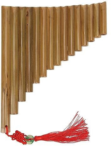 15 Pipes Pan Flute, G Key 15 Pipes Bamboo Pan Flute, Panpipes Set with Textile Accents and Carrying Case, Chinese Traditional Musical Instrument Panpipes Woodwind Instrument