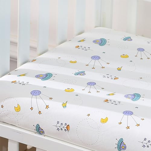 Odot Spannbettlaken für Kinderbett, Kinderwagen Matratzenbezug, Weich Gestrickte Baumwolle Baby Spannbetttuch Stubenwagen Bezug für Babybett/Beistellbett mit Gummizug (Planet,105x60x6cm)