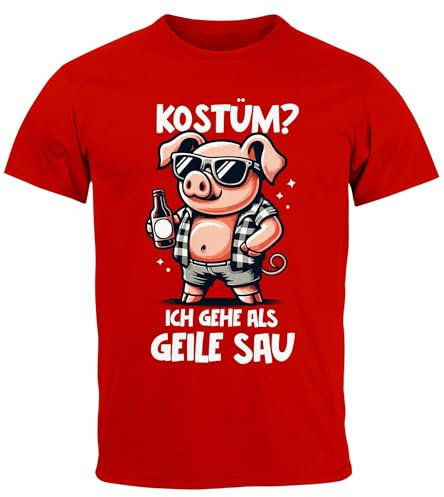 MoonWorks® Herren T-Shirt Fasching Karneval Kostüm-Ersatz Verkleidung Last Minute Faschingskostüme Männer Funshirt Rot L