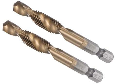 CoCud Combination Drill Tap Bit, M8 x 1.25 Thread Size 1/4 Hex Shank, Uncoated M35 Cobalt High Speed Steel Tools - (Applications: for Aluminum Stainless Steel Plastic), 2-Pieces