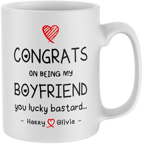 Purple Print House Personalised Congrats On Being My Boyfriend Mug Custom Names Valentines Day Tea Coffee Cup