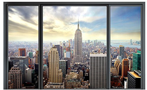 murando - Vlies Fototapete New York 100x70cm - Foto Tapete Schlafzimmer Wohnzimmer Moderne Vliestapete XXL Wandtapete Motivtapeten 3d Effekt Wand Dekoration - Stadt City Skyline View Manhattan Fenster