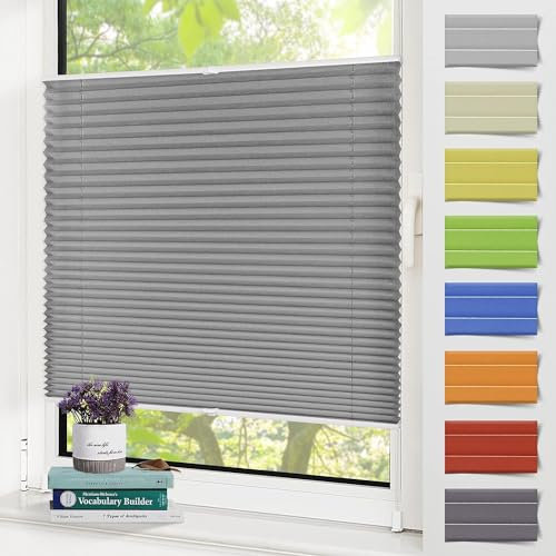 Zarnan Plissee ohne Bohren Blickdicht Anthrazit 80x140cm(BXH) plissee klemmfix UV-Schutz & Lichtfilterung Klemmplisseeses Fenster ohne Bohren Plissee mit Klemmträger easyfix Jalousie für Fenster