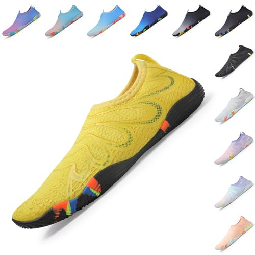Baofular Chaussures Aquatiques Homme Femme Chaussure de Plage Confortable été Chaussette de Piscine Antidérapante Chaussures d'eau pour Yoga Surf Natation Mer Sport Aquatique Jaune 36 EU