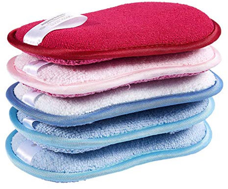 Eighosee Esponjas de microfibra de doble cara para estropajos de cocina, estropajo sin olor, ideal para ollas antiadherentes, paquete de 5 colores aleatorios
