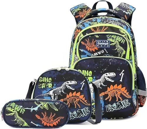 Cusangel Dinosaur Backpack Set,3Pcs Boys Backpack with Lunch Box Pencil Case, Water Repellent Backpack for School Travel, Lightweight Rucksack for Teenage Girls Backpack for Kids