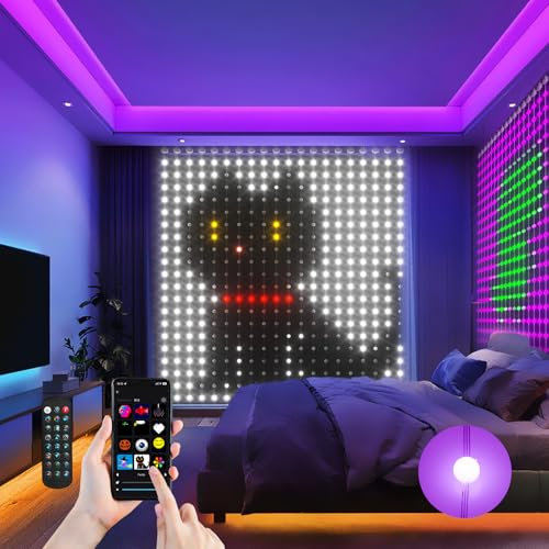 Ciskotu® Lichterketten Vorhang, 186+ Modi RGBIC Smart Lichtervorhang Led Vorhang 2 x 2 M, IP65 Wasserdicht DIY Dynamisches Lichtmuster mit 400 LED Lichtvorhang, Lichterkette Wand Weihnachtsdeko