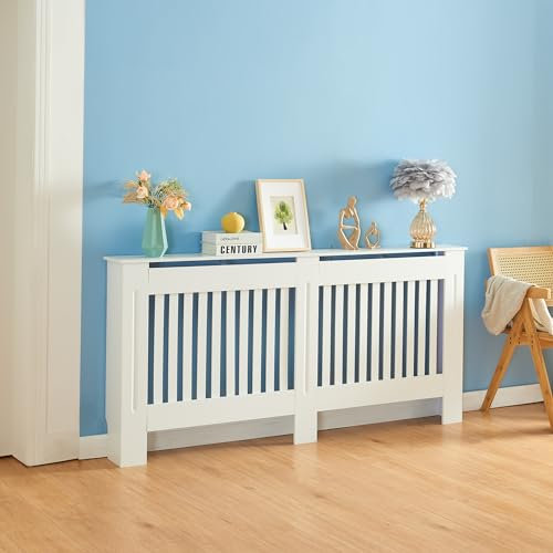 Panana Radiator Cover, Traditional Wood Grill Design MDF Wood Cabinet Radiator Covers, White (XL-172cm Width)
