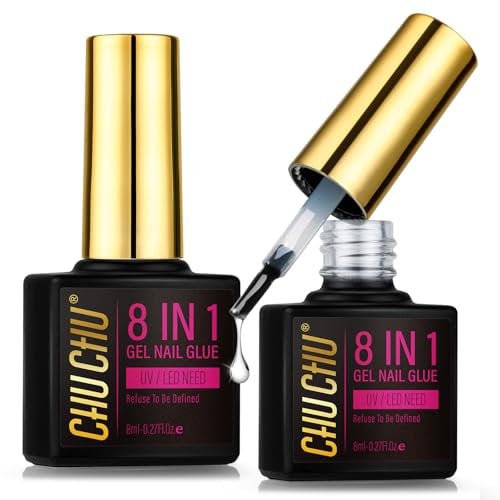 Colle Capsule Americaine Ongle: CHUCHU 8 en 1 Gummy Base Pose Americaine - Colle Faux Ongles UV Gel pour Press on Nails 16ML