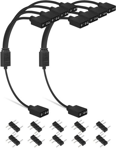 upHere Cable Divisor ARGB de 1 a 4, Fan Splitter y Hub, Cable Direccionable de 3 Pines y 5 V, Extensión RGB para Enfriador de CPU y Ventiladores PC de 5 V (Paquete de 2)