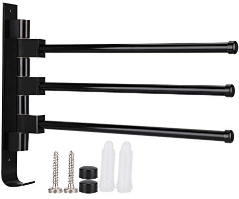Kuuleyn Handtuchhalter zur Wandmontage, Badezimmer-Handtuchhalter, ausschwenkbarer Handtuchhalter, für Zuhause, Hotel, Badezimmer, Raum, Aluminium, beweglich, mehrere Stangen, (Negro de tres Polos)