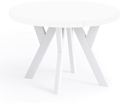 Dekori Möbel Runder Ausziehbarer Tisch für Esszimmer mit Holzbeinen, Pero, Loft-Stil, Skandinavische, Durchmesser Varianten: von 90 bis 220 cm (Weiß, 110/210 cm)