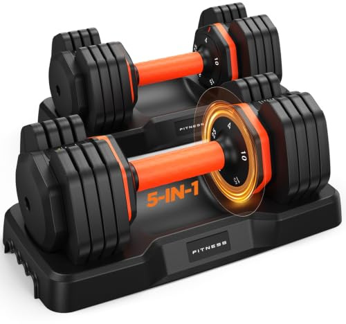 2026 Updated Adjustable Dumbbell Set of 2, 5-in-1 Weights Dumbbell Set with Storage Box, 25lbs Adjustable Weights with Anti-slip Silicone Grip, Weight Set For Home Gym Suit both Men and Women
