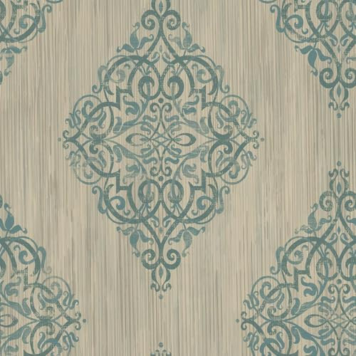 Baroque Damask Teal Wallpaper - Classic Traditional Floral Motif Metallic Shimmer - Acrylic Coated Paper