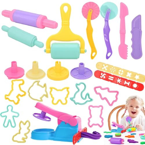 Herramientas De Plastilina,Arcilla Moldes Y Cortadores,Juguete De Arcilla para NiñOs 22PC Accesorios De Plastilina Set De Regalo De Juguete para Modelar Extrusoras Juguetes para Niño