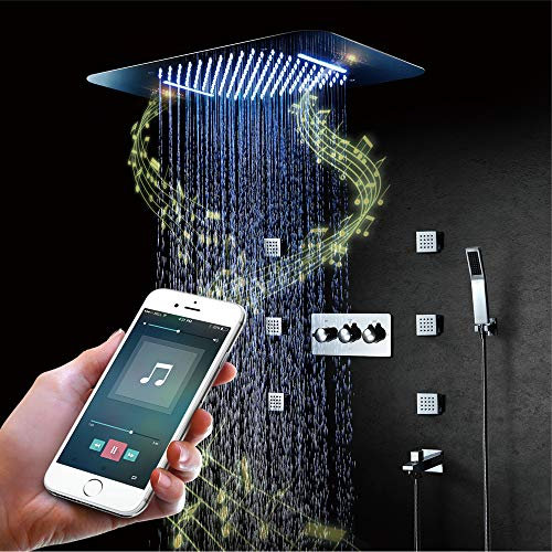 Colonne De Douche Multifonctionnelle,Chromé Colonne Douche Encastrable,pomme De Douche Avec Musique Et Lumières LED,Avec Douchette À Main,Buse De Massage,Colonne De Douche Avec Mitigeur