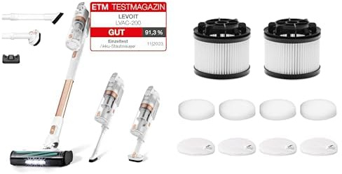 Levoit Akku Staubsauger mit Anti-Haar-Verwicklung, Rosagolden, max 50Min Laufzeit, 4 in 1 Kabelloser Akkusauger für Hartboden, Teppich, Auto, Tierhaare, LVAC 200 + Ersatzfilter, Schaumstofffilter