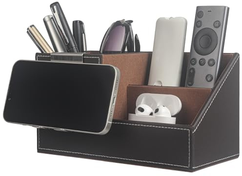 WAYIFON Schreibtisch Organizer, PU Leder Stiftehalter Schreibtisch, Büroorganizer mit 3 Speicherabteil, Multifunktionaler Stifte Organizer, Büro Organizer Bürobedarf für Büro Zuhause Schule,Braun