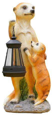 Solarleuchte Erdmännchen Figur - Mutter und Baby Tierstatue, Outdoor-Skulptur | Garten- und Hofornament mit Wildtier-Design, langlebige Heimdekoration, perfekt für Terrassen, Balkone,