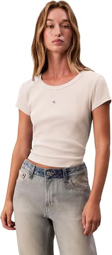 Calvin Klein Women’s Short Sleeve Round Neck Woven Label Rib Baby Tee