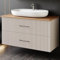 Karen Waschtisch mit Unterschrank Liana | Keramikwaschbecken | Unterschrank | Badmöbel | Aufsatzwaschbecken | Konsolenwaschtisch | Elegant | Badezimmer | Riffeloptik (Liana 100 mit Konsole Walnuss)