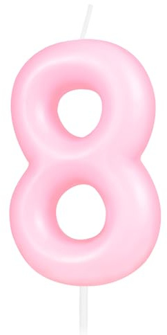 Hongplus Macaron rosa Kerze mit Zahl 8, 8 Geburtstagskerzen, Macaron Pink Happy Birthday Kerzen für Kuchen, Kuchendekoration, Dekorationen für Mädchen und Frauen, pastellsüß, 8. Geburtstag,