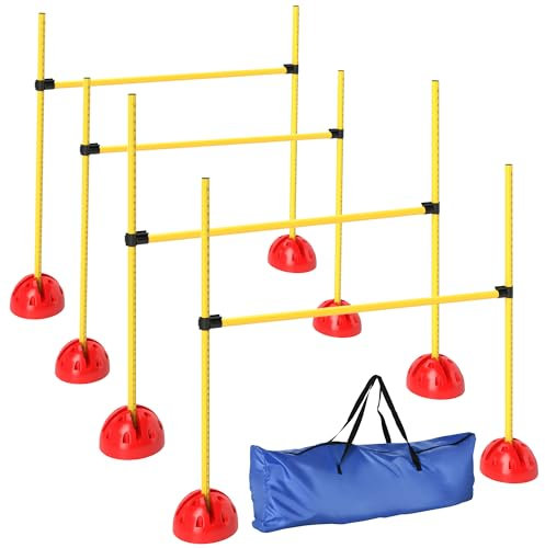 PawHut Agility Set Hunde 4-teiliges befüllbar Agility-Ausrüstung für Hundetraining Steckhürdenset mit höhenverstellbar Hürden Tragetasche Trainingszubehör Koordinationstraining für Spiele Training