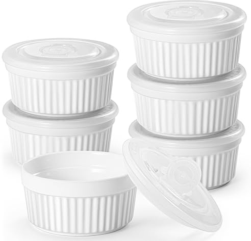 Lot de 6 ramequins de 237 ml avec couvercles (blanc)