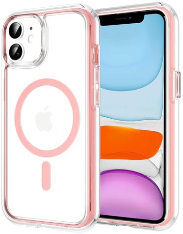 Buoluoioir Transparente Magnétique Coque pour Apple iPhone 11,[Compatible avec MagSafe] Ultra Mince Silicone TPU+PC Housse de Protection Anti-Choc Bumper Etui pour iPhone 11 6.1,Rose