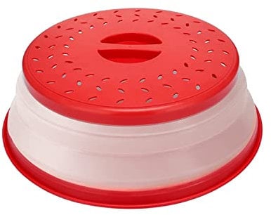 WUBCIX Microwave Cover for Food,Collapsible Microwave Splatter Cove,Fruit Drainer Basket,BPA-Free Made of TPR & PP Dishwasher Safe 10.5 inch (RED)