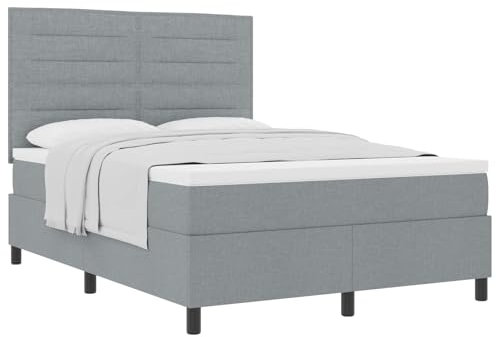 vidaXL Hellgraues Boxspringbett mit Matratze und Topper 140X200 cm Stylisches Indoor Schlafzimmermöbel Gestell Stoff Erwachsenen Modern Doppel