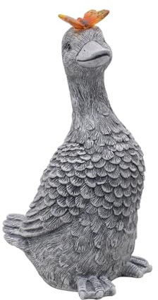 Yeomoo Senger Gans Gartenfiguren mit Schmetterlinge Solar Gartendeko für Draußen - Lustig Goose Solar Tiere für Außen Garten, Geschenke für Frauen Mama Männer Garten Balkon Terrassen Decor Zimmer Grau