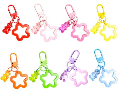 TUYOBG Bärchen Schlüsselanhänger 8er Pack, Hohlstern Design aus Acryl, Ideal für Kinder, Frauen, Mädchen, Party Mitgebsel, Schulanfang, Abschiedsgeschenk, Taschen Anhänger Deko Accessoires