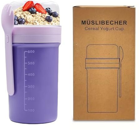 Portátil Taza de Cereales 650ml+250ml Diseño de Doble Sello 2 en 1 Vasos Yogurtera para Llevar Puede Ser Reutilizado Sin BPA Vaso Cereales Vaso Desayuno To Go Práctico Vaso para Yogur y Muesli