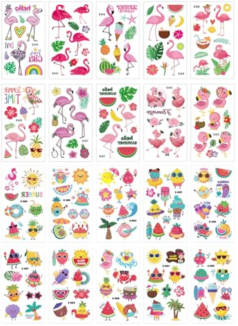 20 Tattoo-Aufkleber Der Sommerserie, Flamingo-Tattoo-Aufkleber, Cartoon-Glitzer-Tattoo-Aufkleber, Geeignet Für Strandpartys, Kindergeburtstage.