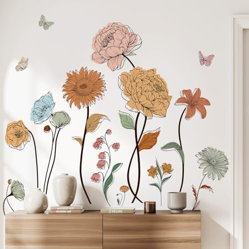 SHUCHING Adesivi Murali Fiore Boho, Adesivi da Parete Floreale, Decorazione Murale per Camera Soggiorno Ufficio